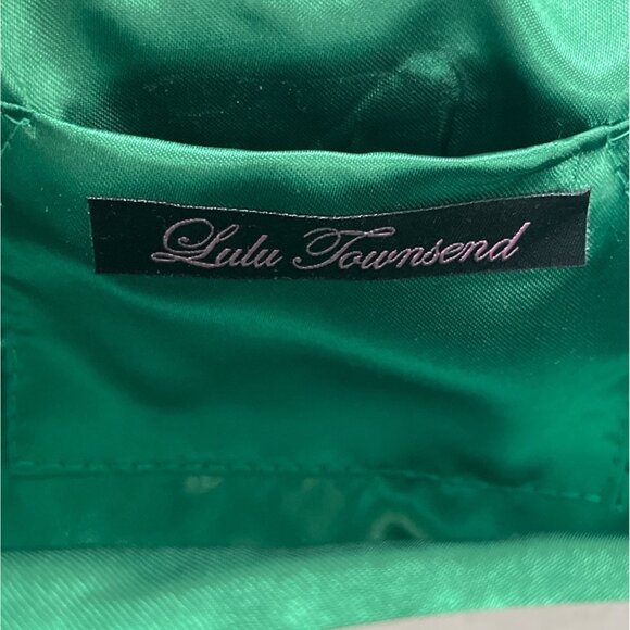 Lulu Townsend Women's Green Folded Ribbon Rhinestone Clasp Evening Clutch Sz M - Picture 8 of 10